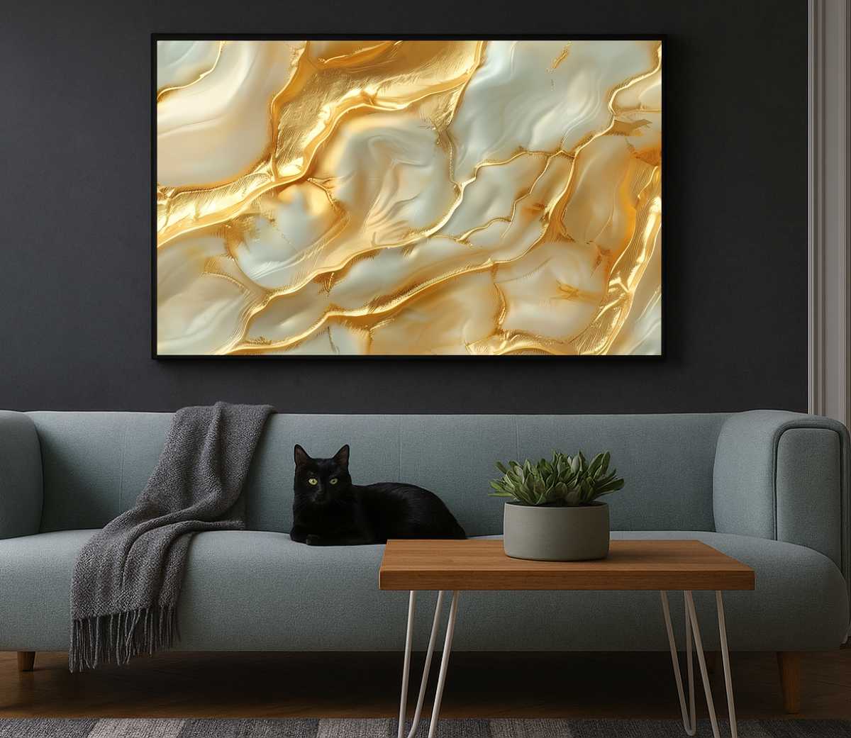 Quadro Decorativo Abstrato Ouro e Branco Luxuoso